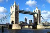 The most famous bridge in London, named after its two impressive towers. The bridge was complete in 1894 and has the ability to be raised to allow large vessels to sail through the river.